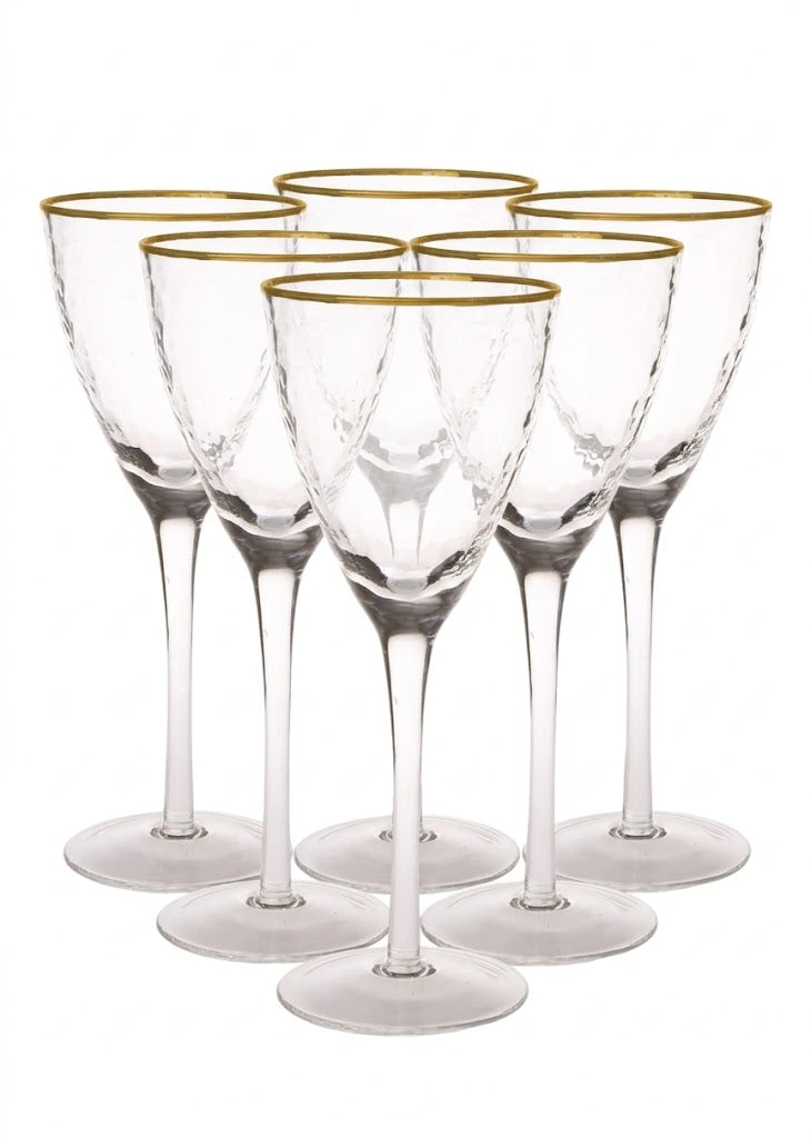 Set Of 6 Water Glasses With Simple Gold Design - 3.75"D X 9"H