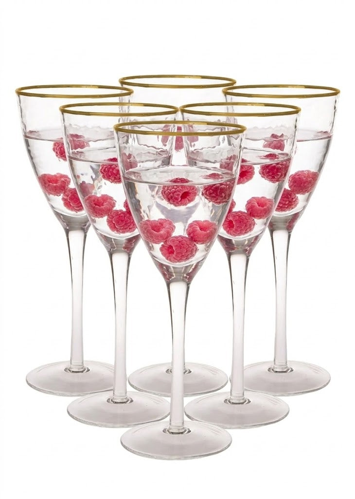 Set Of 6 Water Glasses With Simple Gold Design - 3.75"D X 9"H