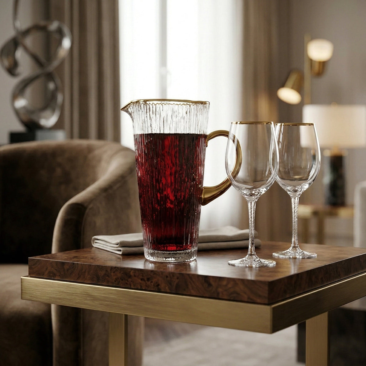 Clear Pitcher with Gold Handle and Rim