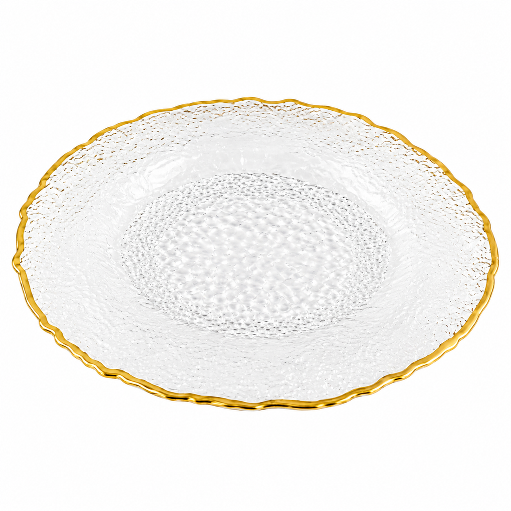 Set of 4 Textured Glass Plates with Gold Rim