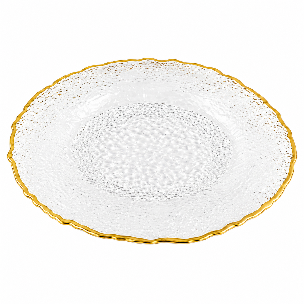 Set of 4 Textured Glass Plates with Gold Rim