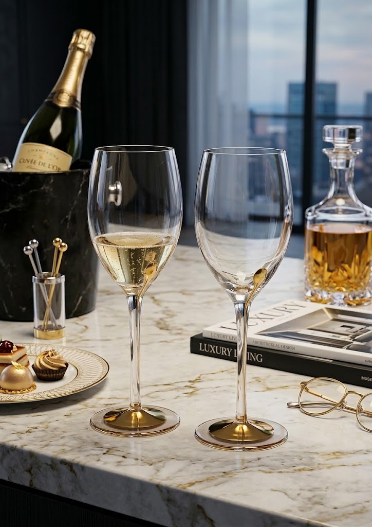 Set of 6 Water Glasses with Gold Reflection