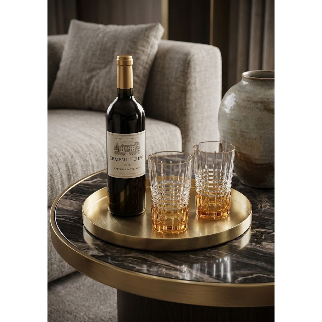 Liscio Ottico - Elegant Set of 6 Glass Glasses with Amber Shade on Bottom
