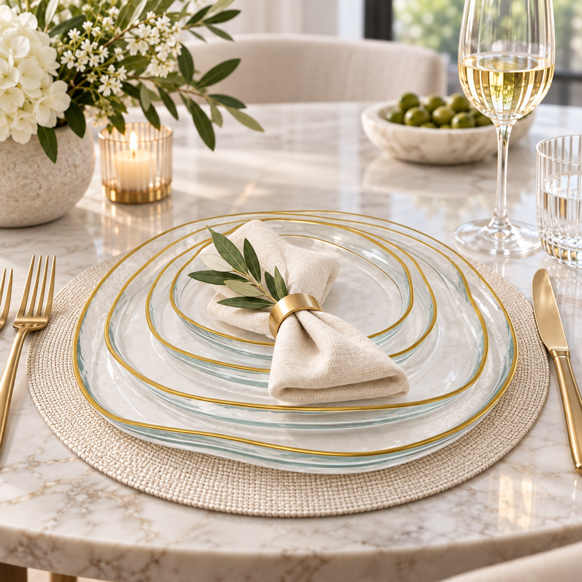 Set of 4 Organic Shaped Plates with Colored Wall