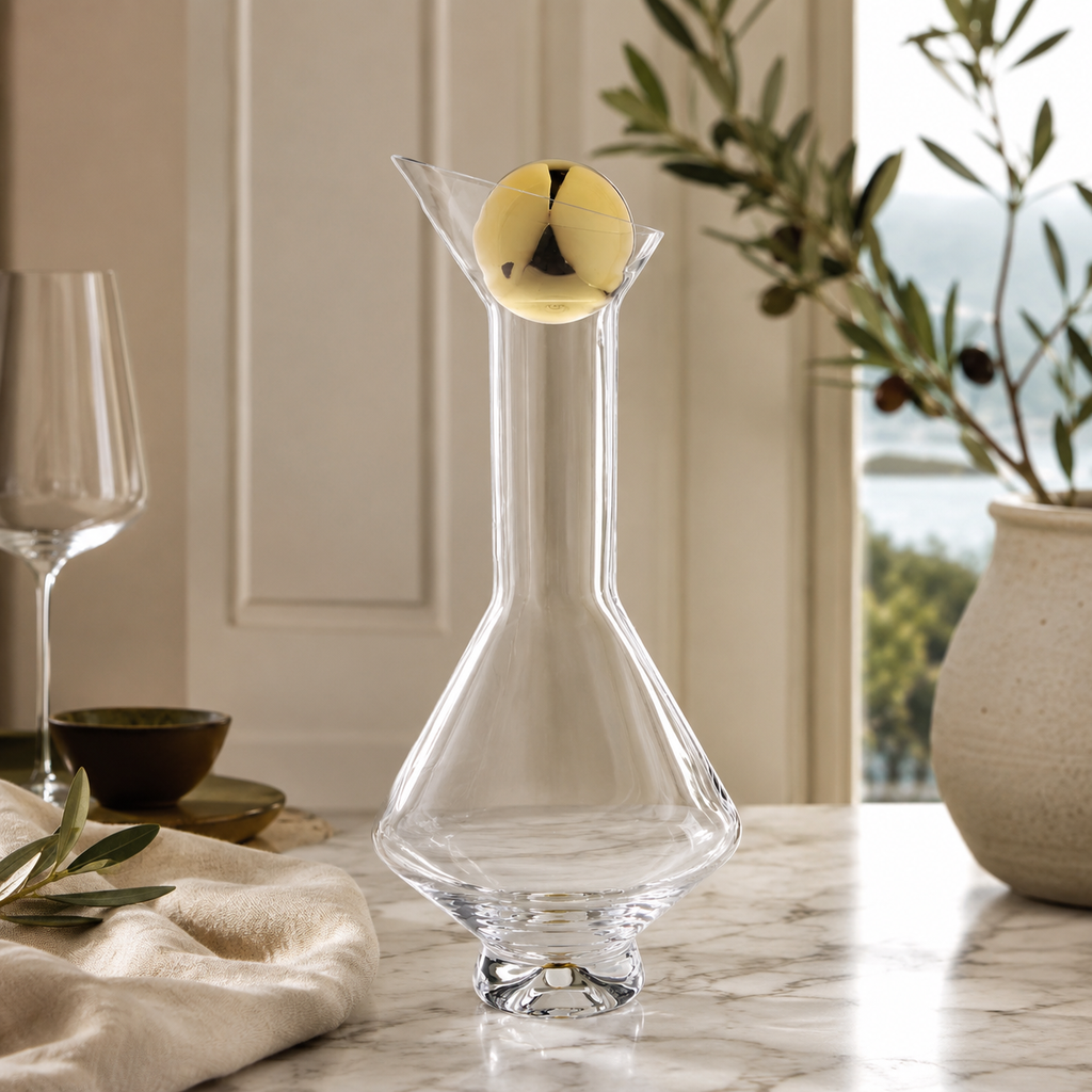 Glass Diamond Shaped Decanter with Gold Reflection and Lid