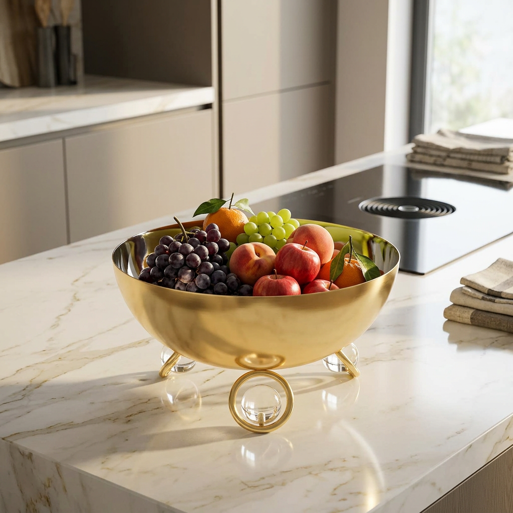 Large Salad Bowl Silver Inner Gold Outer with Ball Legs