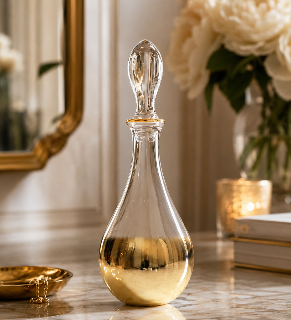 Wine Decanter with Gold Ombre Design, 10"H