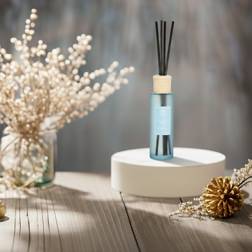 Round Blue Bottle Diffuser - "Lily of the Valley"