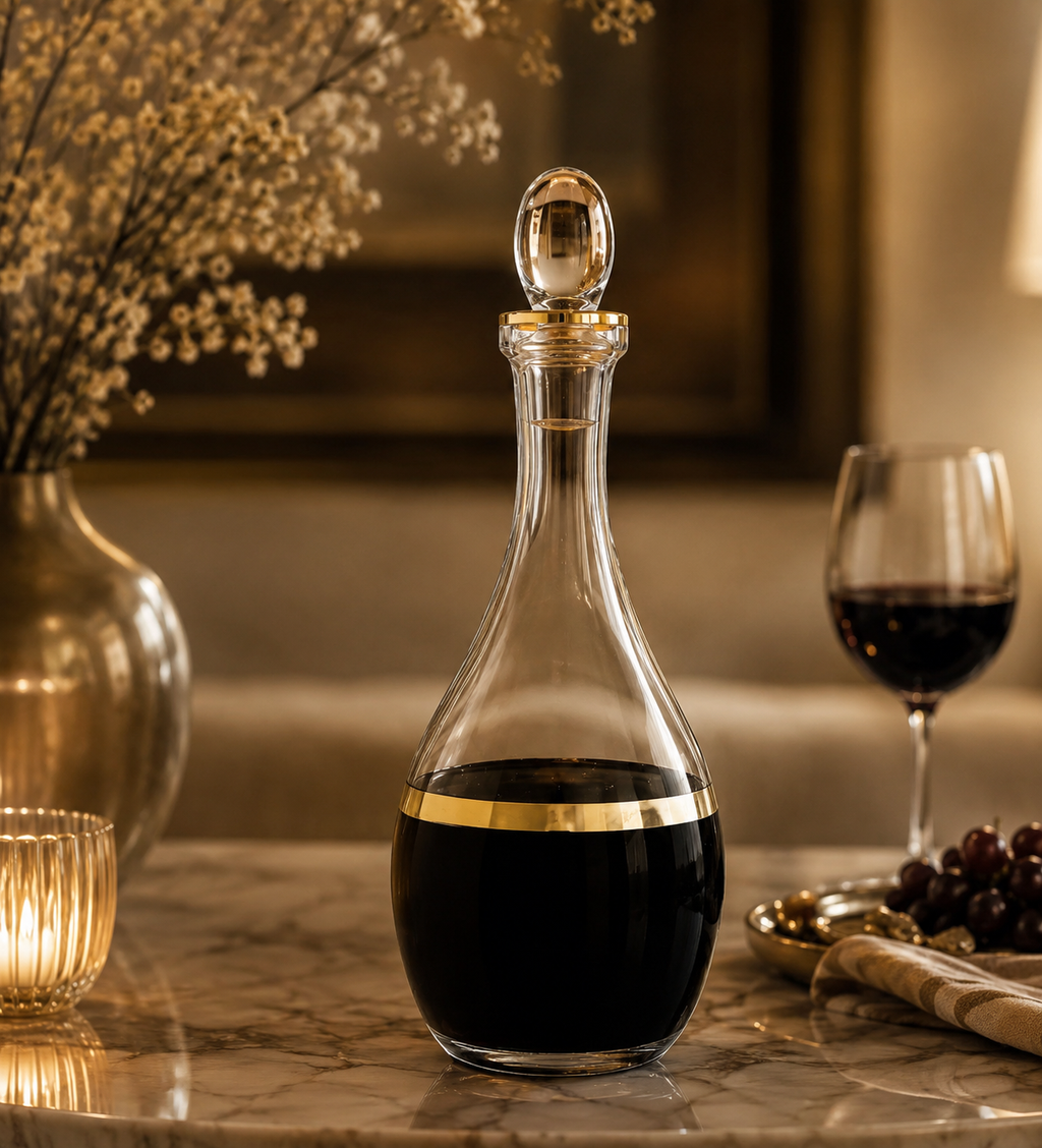Glass Decanter with Black and Gold Design