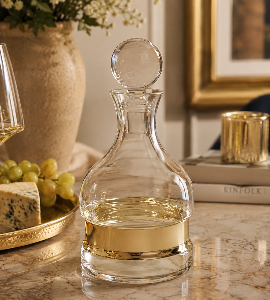 Wine Decanter with Gold Strip, 10"H