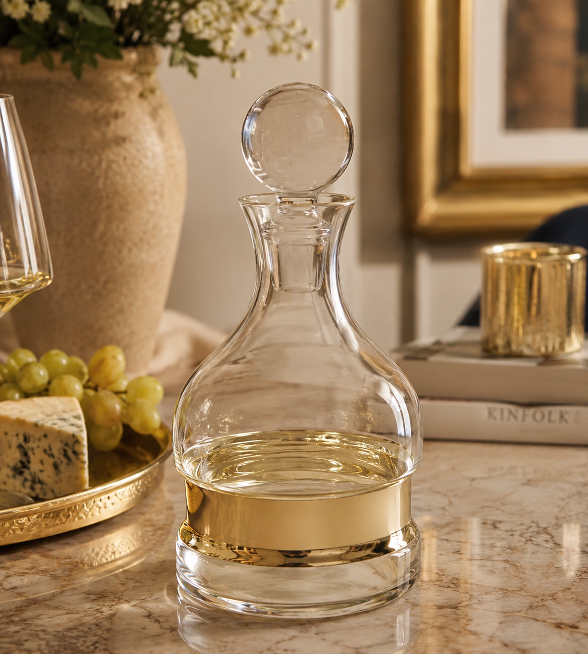 Wine Decanter with Gold Strip, 10"H
