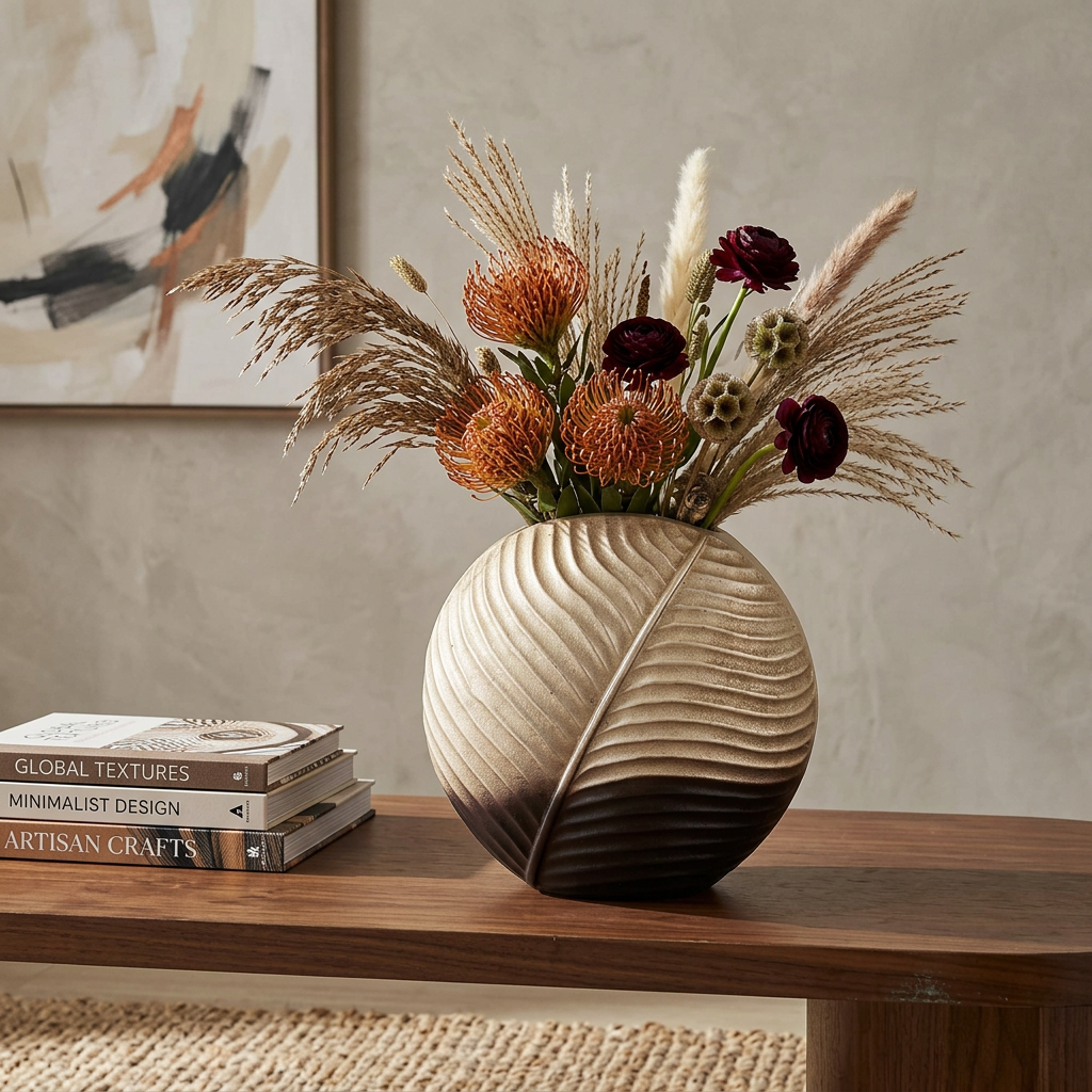 Two Tone Gold/Brown Round Vase