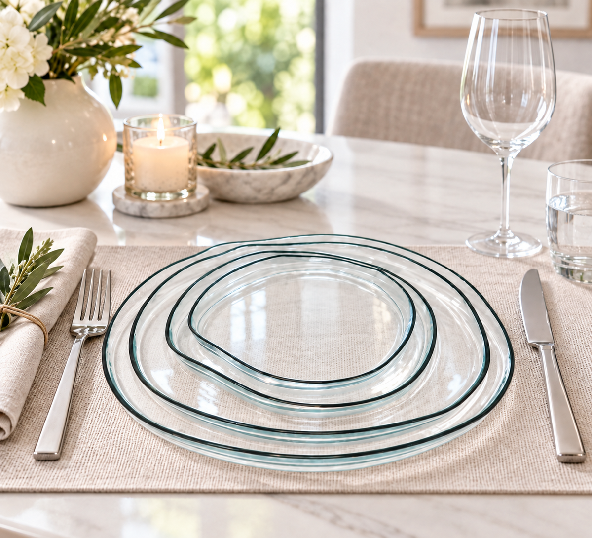 Set of 4 Organic Shaped Plates with Colored Wall