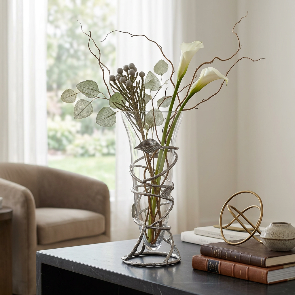 Glass Vase with Removable Silver Leaf Base