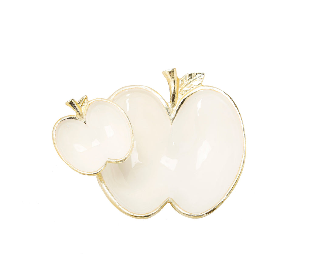 Two Apple Dish Gold/White