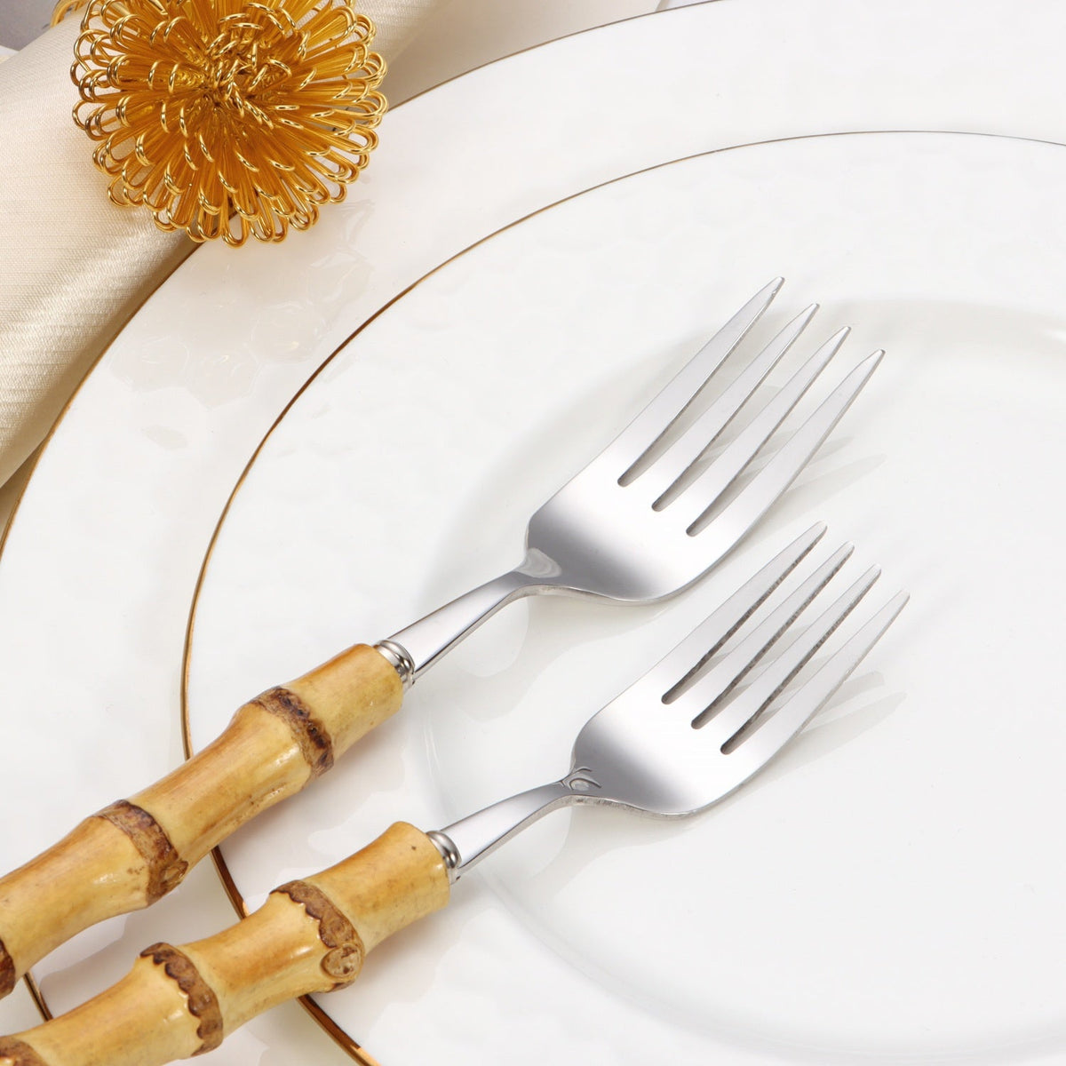 20 pc flatware set - Silver - with Bamboo Handle