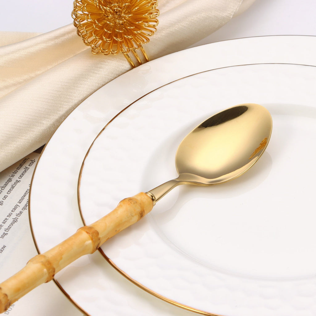 20 pc flatware set - Silver - with Bamboo Handle