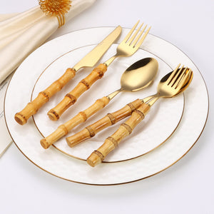 20 pc flatware set - Silver - with Bamboo Handle