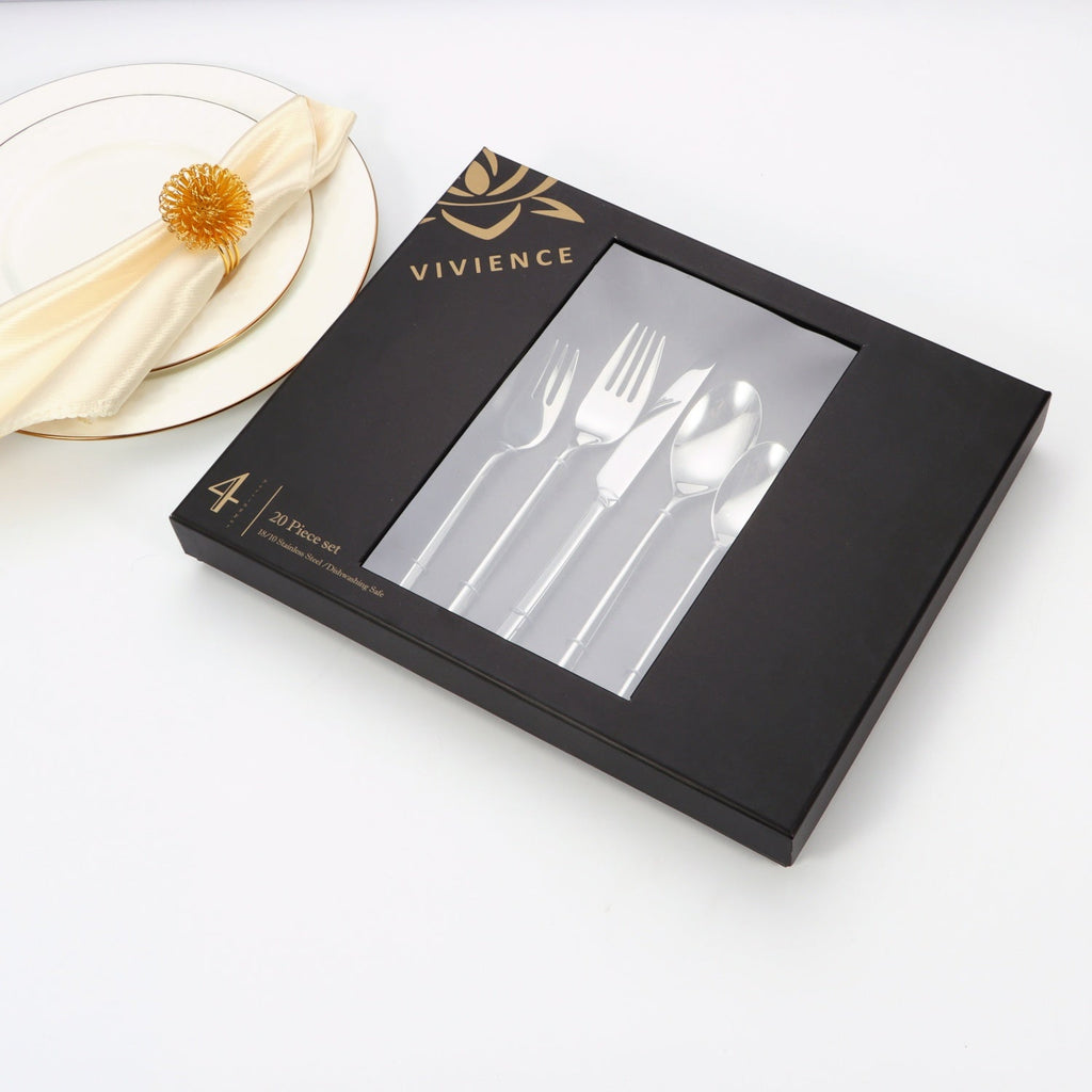 20 pc flatware set - Silver - Modern Tri-Angled Handle