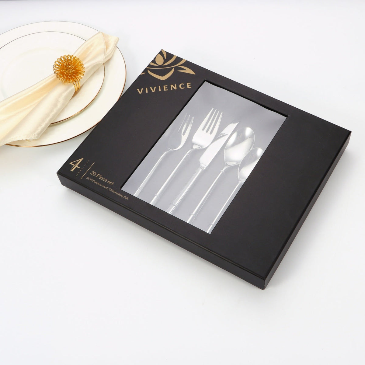 20 pc flatware set - Silver - Modern Tri-Angled Handle