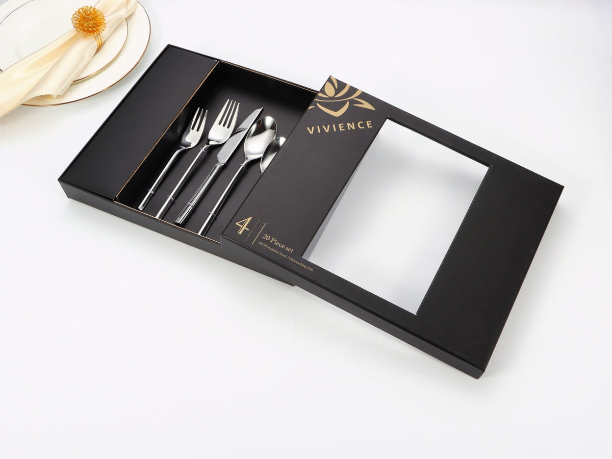 20 pc flatware set - Silver - Modern Tri-Angled Handle