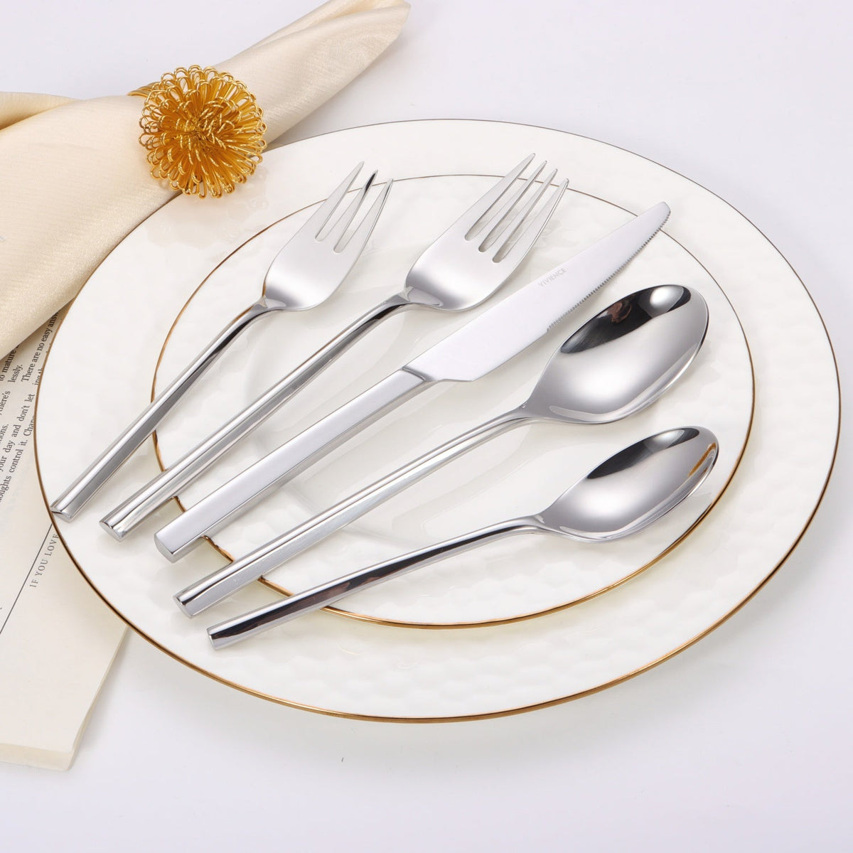20 pc flatware set - Silver - Modern Tri-Angled Handle