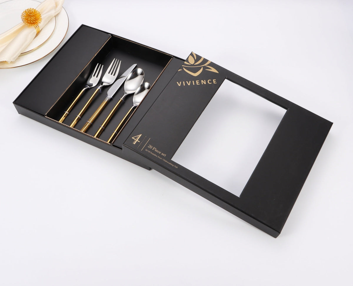 20 pc flatware set - Silver - Modern Tri-Angled Handle