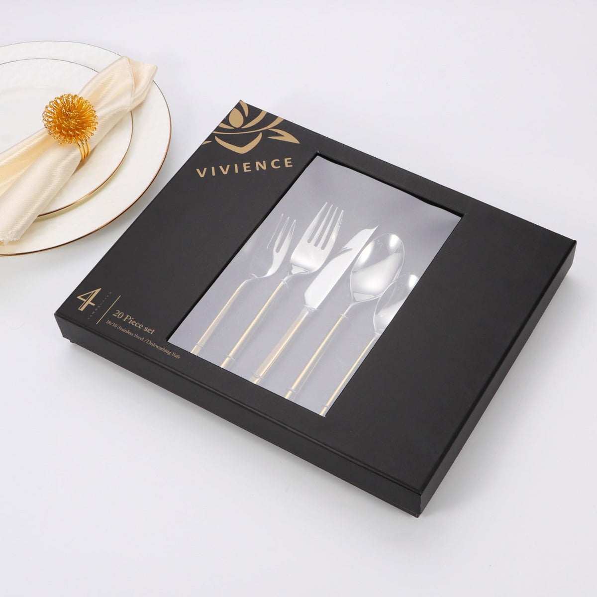20 pc flatware set - Silver - Modern Tri-Angled Handle