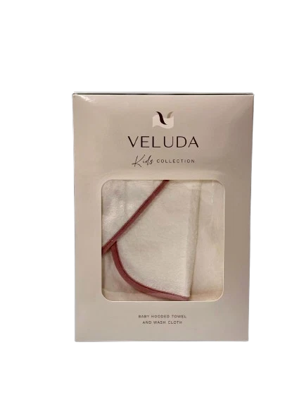 Hooded Baby Towel & Washcloth Matching Gentle Brazilian Cotton for Sensitive Skin by Veluda