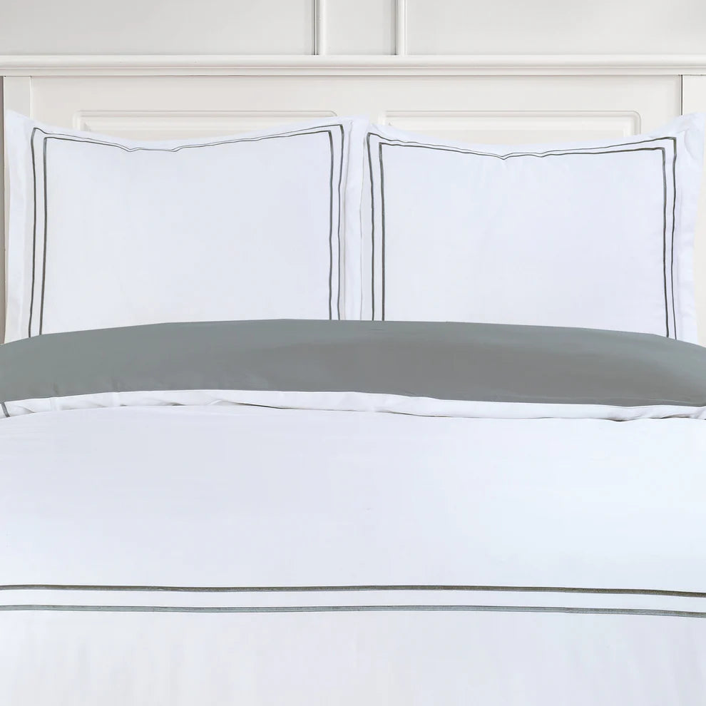 Double Embroidery Grey Duvet Cover Bedding Set