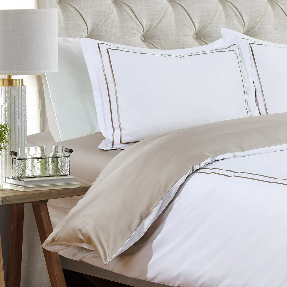 Double Embroidery Taupe Duvet Cover Bedding Set