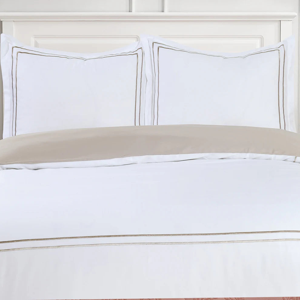 Double Embroidery Taupe Duvet Cover Bedding Set