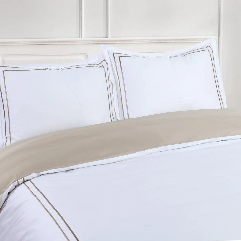 Double Embroidery Taupe Duvet Cover Bedding Set