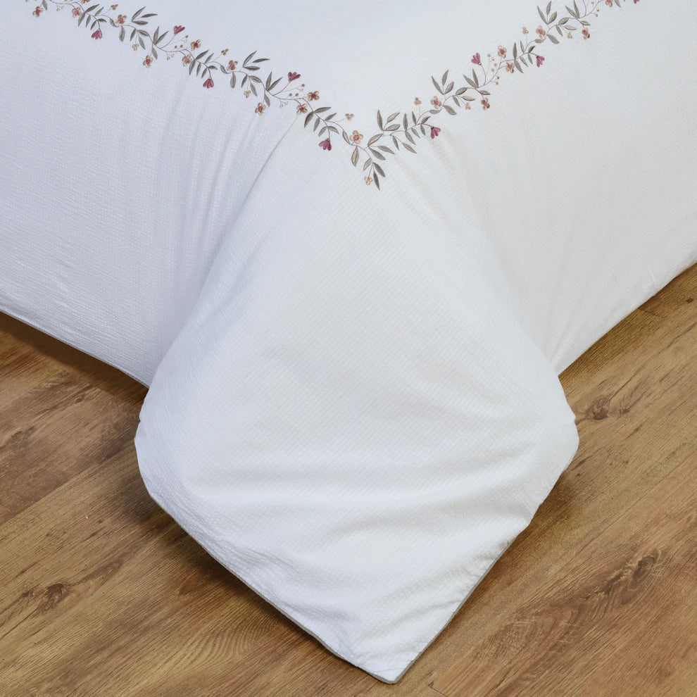 Floral Embroidered Border Hotel-Taupe Duvet Cover Bedding Set