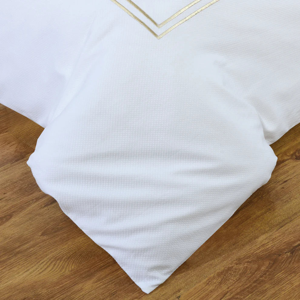 Classic Hotel Pique Off White with Champaign Embroidery  Duvet Cover Bedding Set