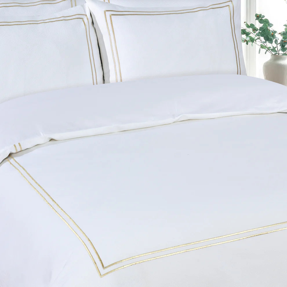 Classic Hotel Pique Off White with Champaign Embroidery  Duvet Cover Bedding Set