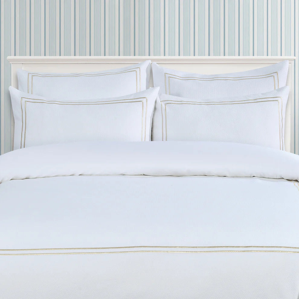 Classic Hotel Pique Off White with Champaign Embroidery  Duvet Cover Bedding Set