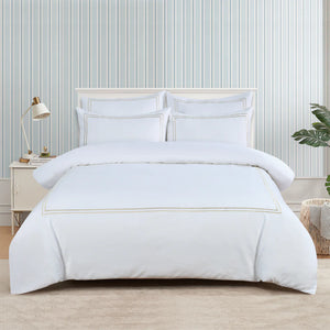 Classic Hotel Pique Off White with Champaign Embroidery  Duvet Cover Bedding Set