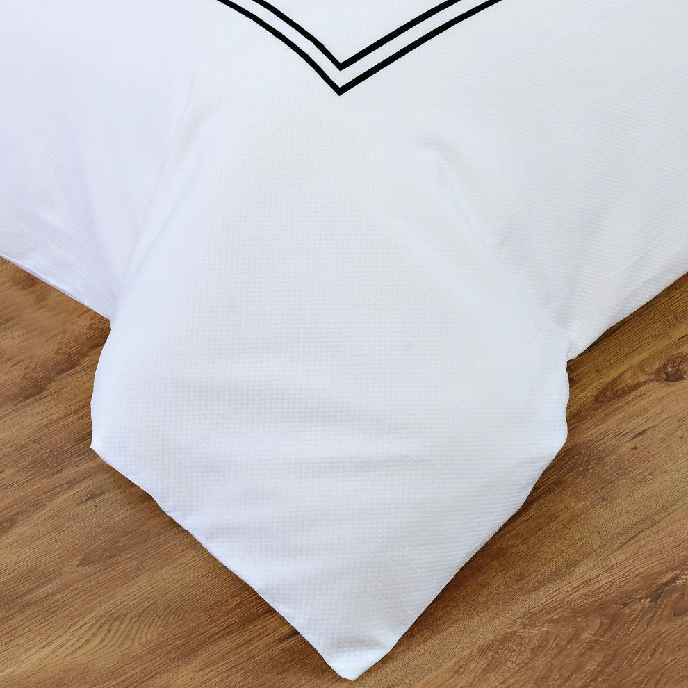 Classic Hotel Pique Off White with Black Embroidery  Duvet Cover Bedding Set