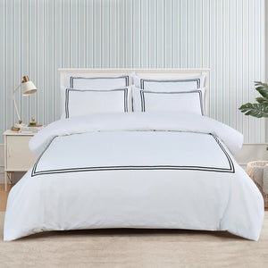 Classic Hotel Pique Off White with Black Embroidery  Duvet Cover Bedding Set