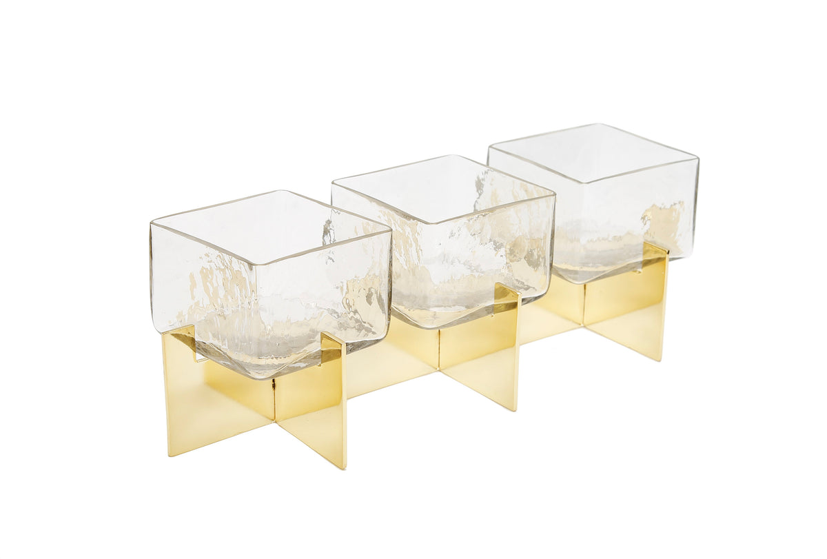 3 Sectional Dish on Gold Block Base