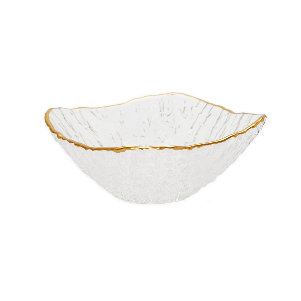 Set of 4 Glass Square Soup Bowls with Gold Rim