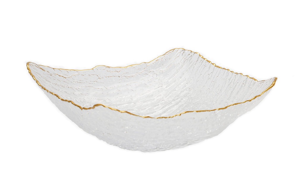 Glass Square Salad Bowl with Gold Rim