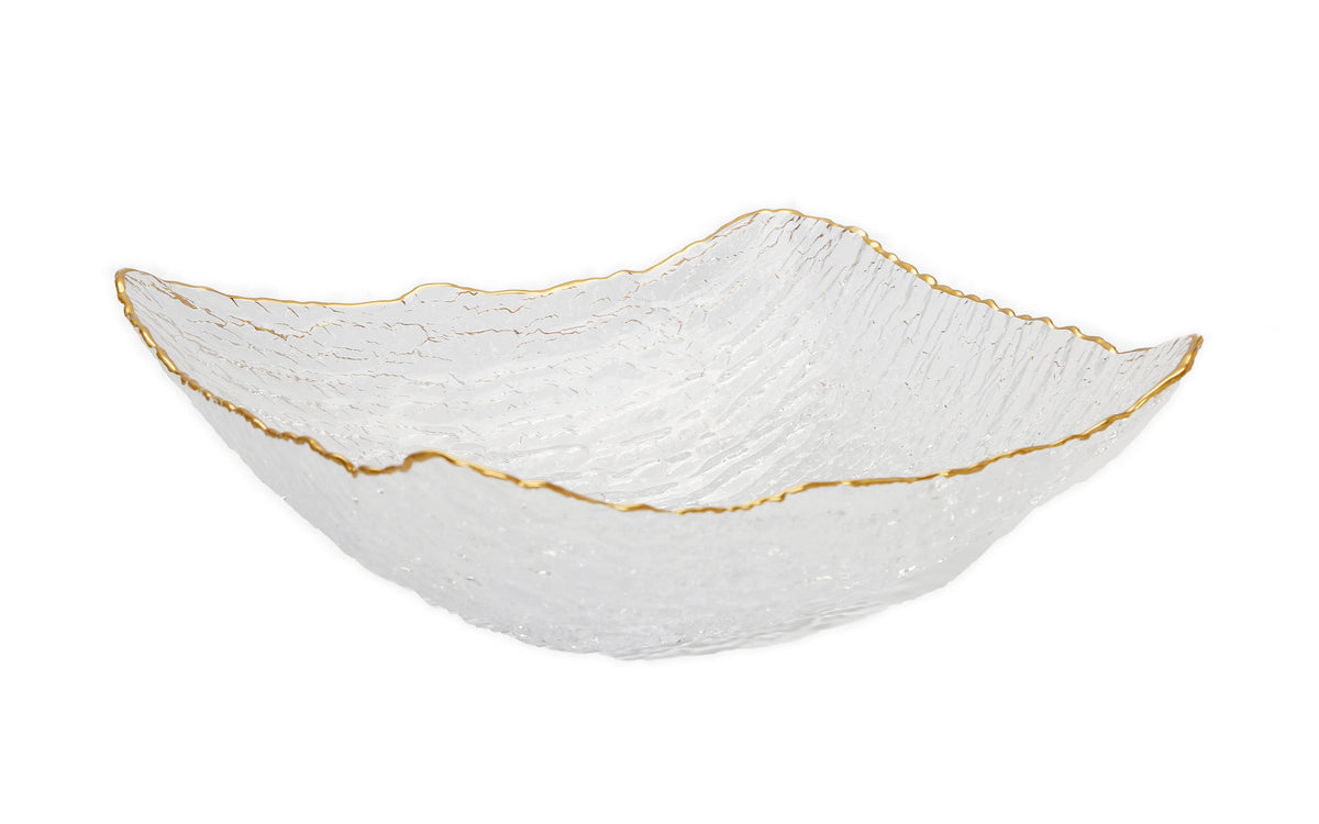 Glass Square Salad Bowl with Gold Rim