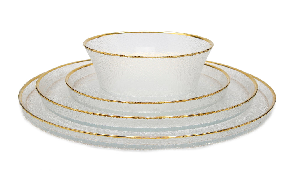 Pebbled Glass Bowl Raised Rim with Gold Border