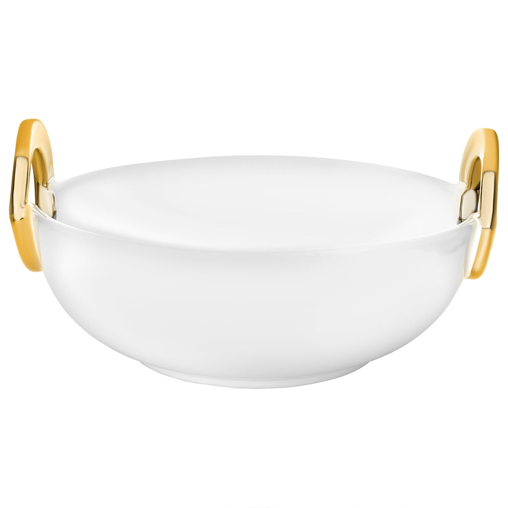 10.75" Ceramic Bowl With Gold Loop Handle