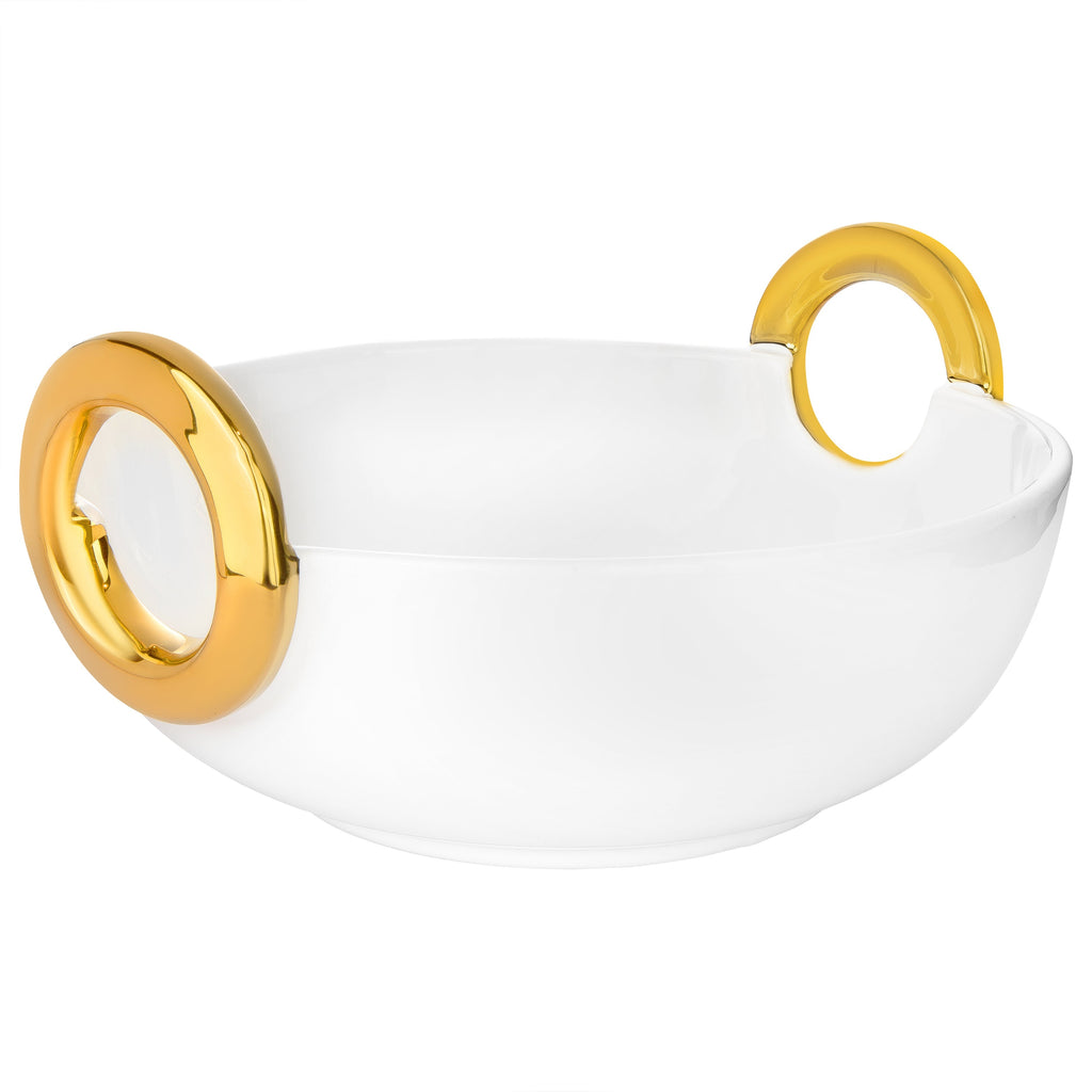 10.75" Ceramic Bowl With Gold Loop Handle