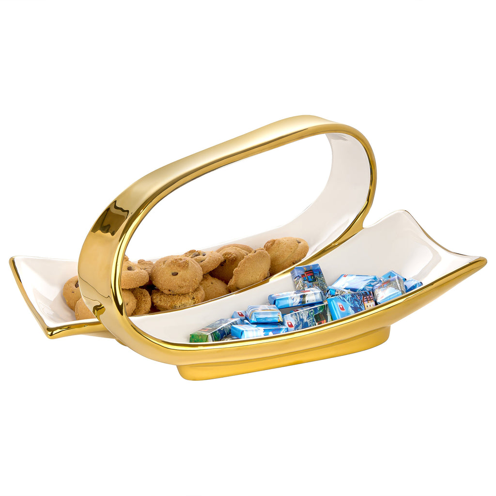 12" Ceramic 2 Sectional Dish with Gold Outside