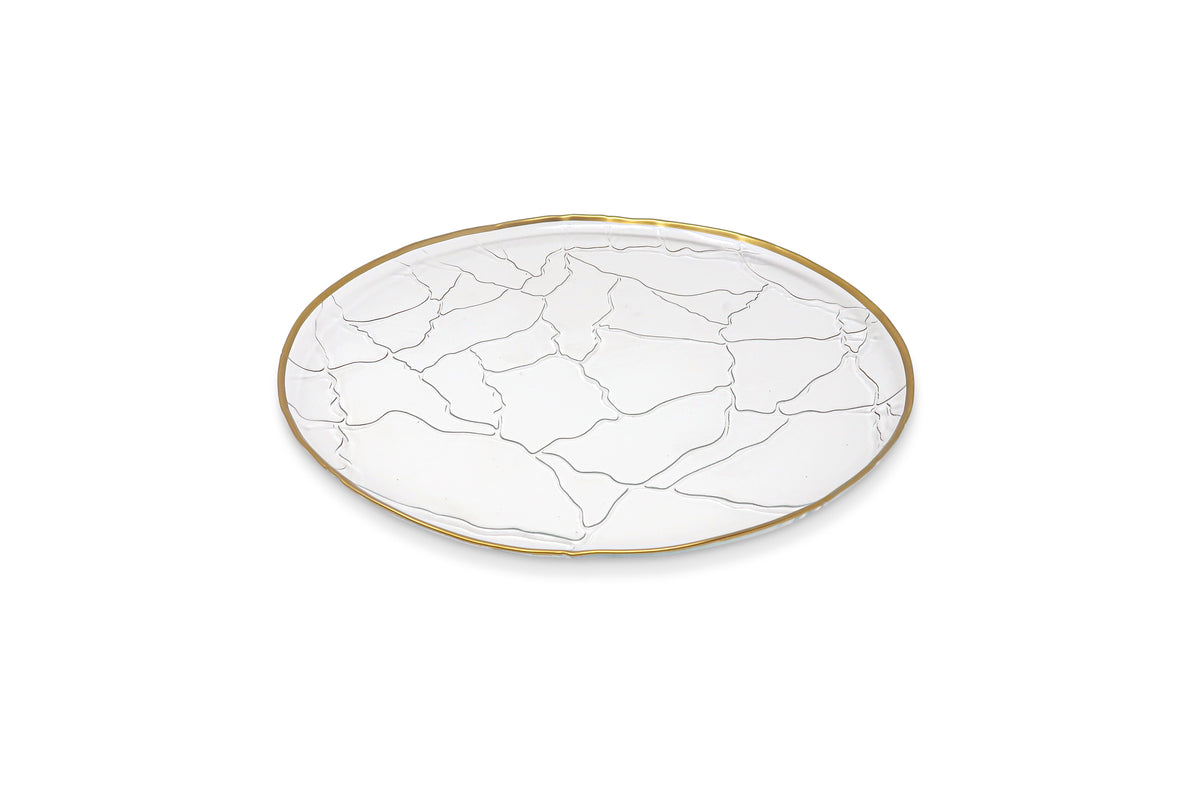 Set of 4 Glass Chargers with Gold Rim Crackled Design
