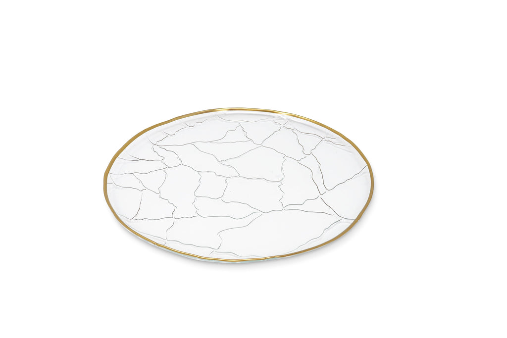 Set of 4 Glass Chargers with Gold Rim Crackled Design